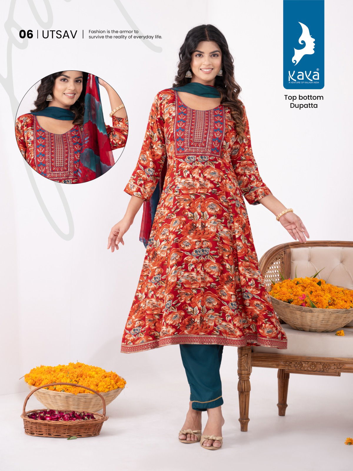 Utsav By Kaya Rayon Printed Kurti With Bottom Dupatta Catalog