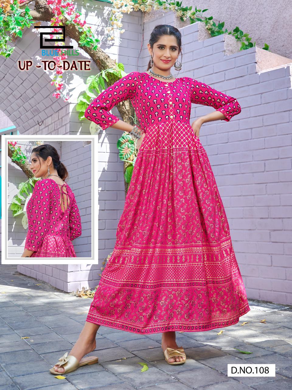 Blue hills Up To Date Latest Fancy Designers Festive Wear Flair Long Printed Kurti Collection

