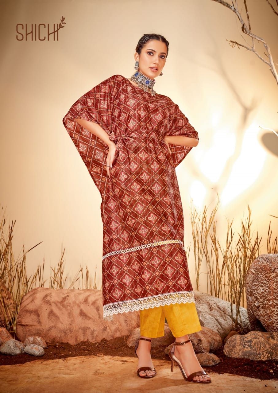 Shichi Kaya Kaftan Festive Wear Masleen Printed Kurti With Bottom Collection
