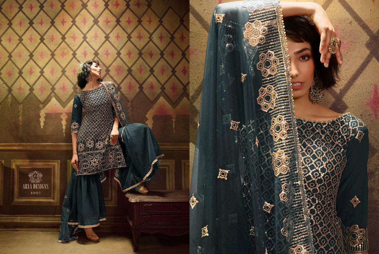 Arya Noorani Saga 2 Wedding Designer Heavy Work Georgette Top With Dull Santoon Inner Net Bottom With Four Sided Bordered Dupatta Collection