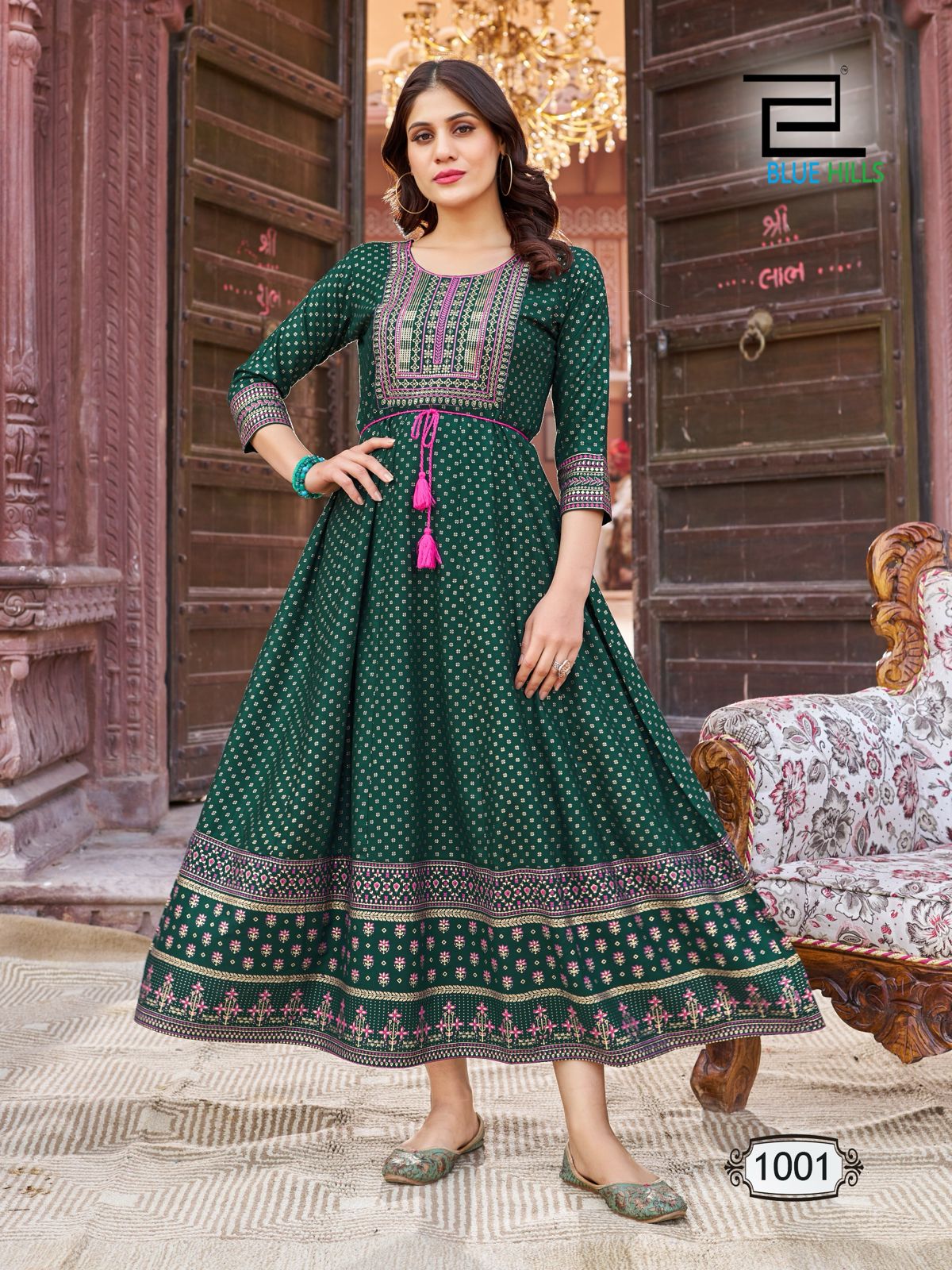 Glamours By Blue Hills 1001 To 1008 Printed Long Anarkali Kurtis Wholesaler In Delhi