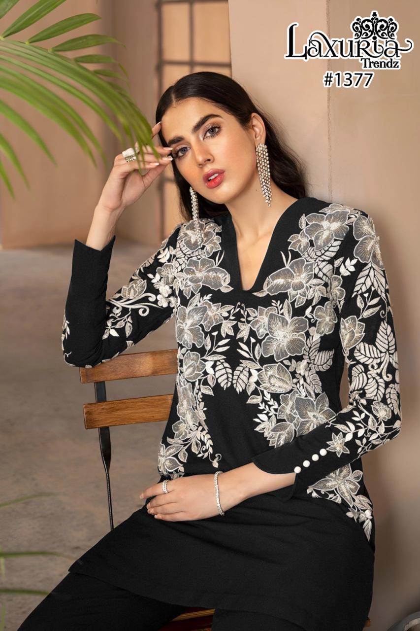 1377 Laxuria Trendz Faux Georgette Western Wear Tunic Kurti With Bottom Wholesale Online
