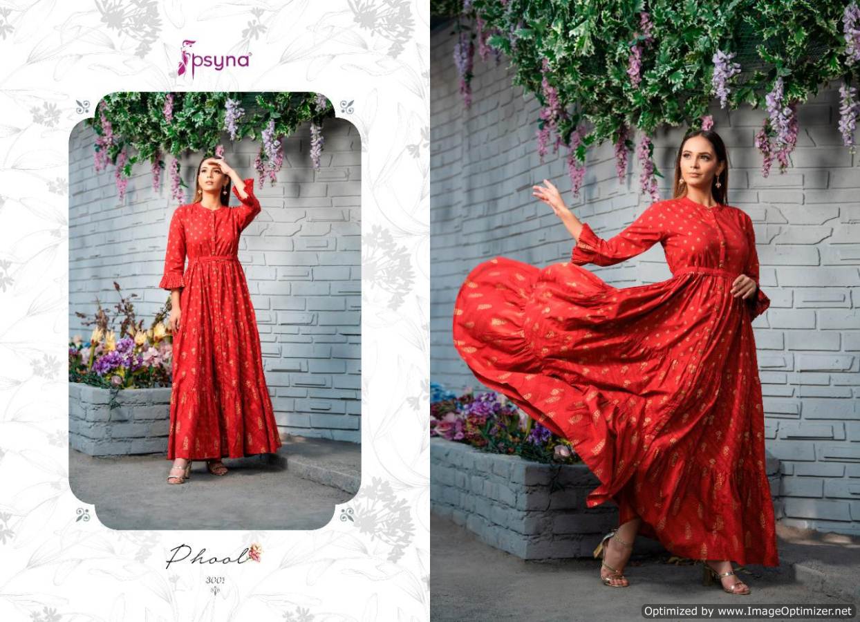 Psyna Phool Vol 3 Casual Wear Full Gown Style Cambric Cotton Kurti Collection 