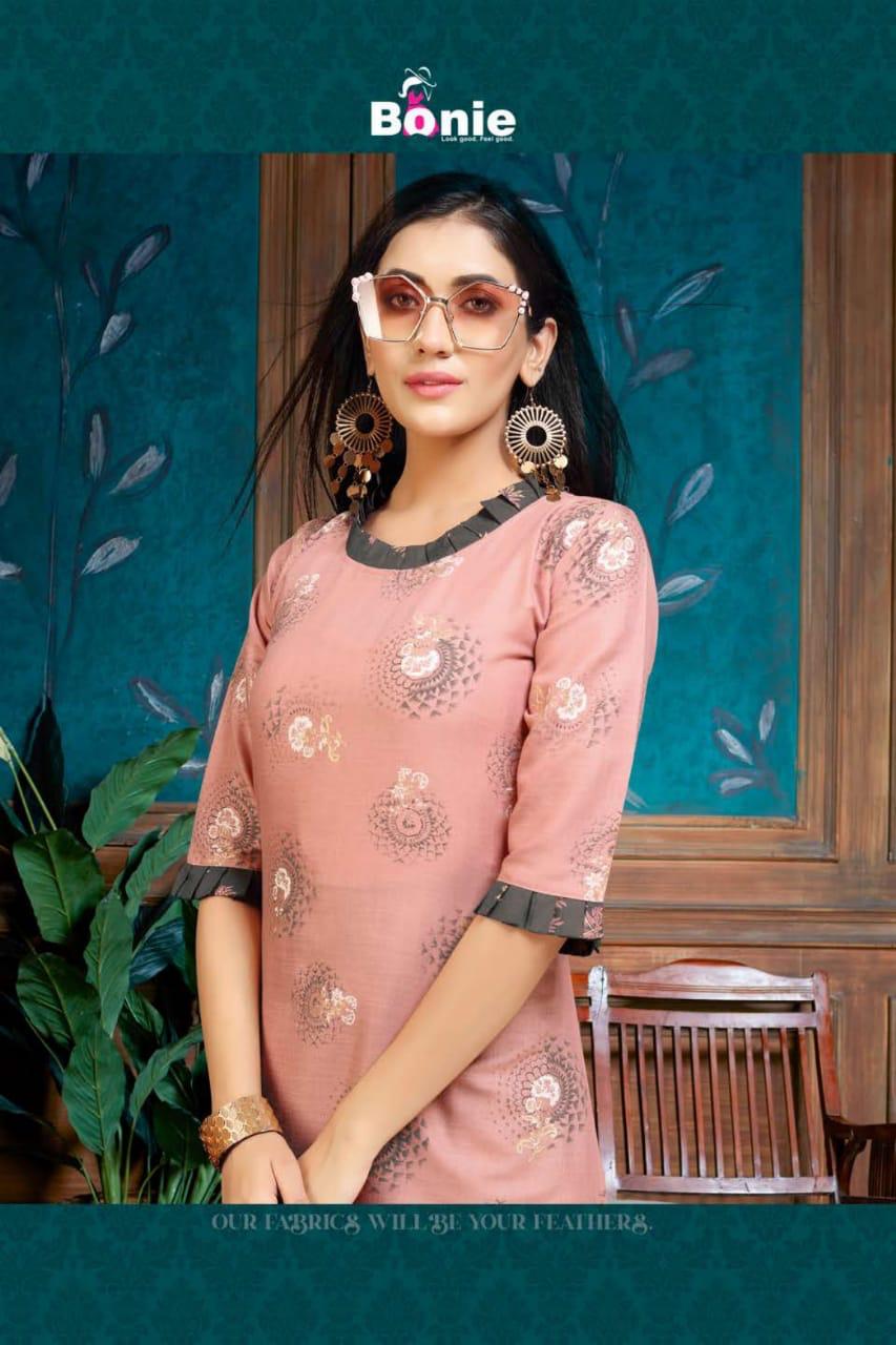 Bonie Plazo Lady Latest Fancy Regular Wear Rayon Printed Kurtis With Bottom Collection