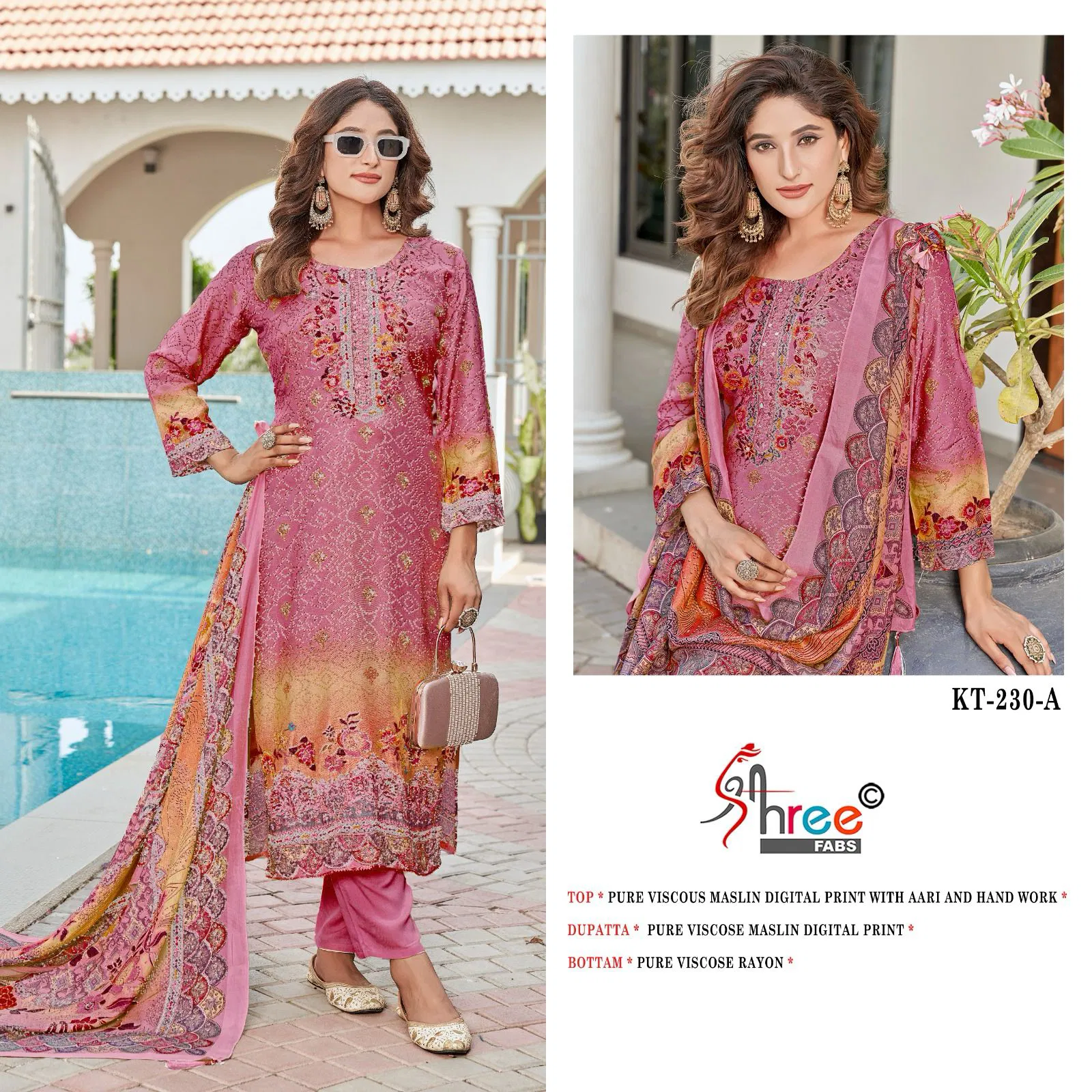 Shree Kt 230 Viscose Maslin Printed Salwar Suits Wholesale Market In Surat