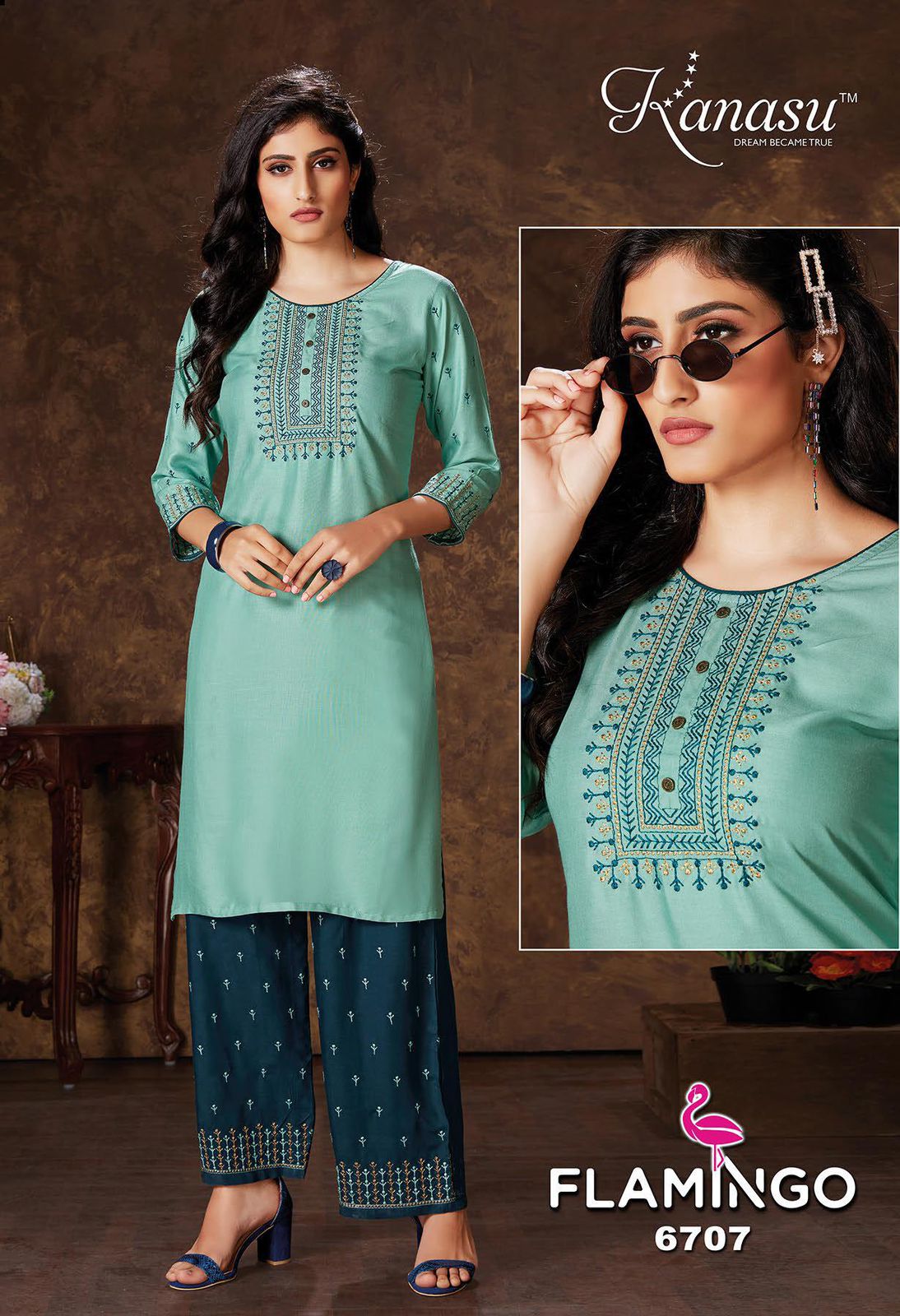 Kanasu Flaamingo 2 Designer Ethnic Wear Rayon Kurti With Bottom Collection
