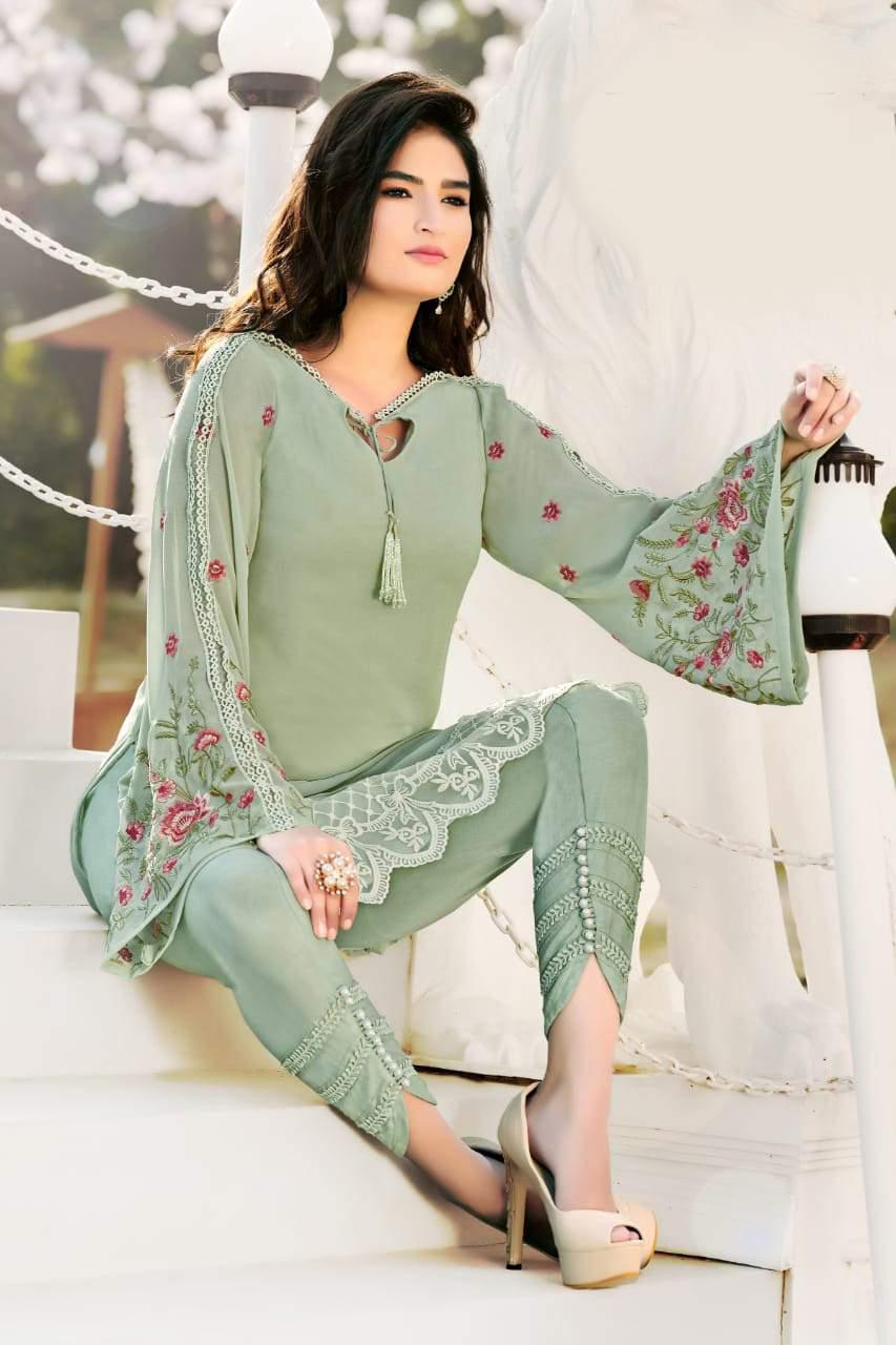 Am 59 Latest Georgette Fancy Designer Casual Wear Heavy Kurti With Bottom Collection
