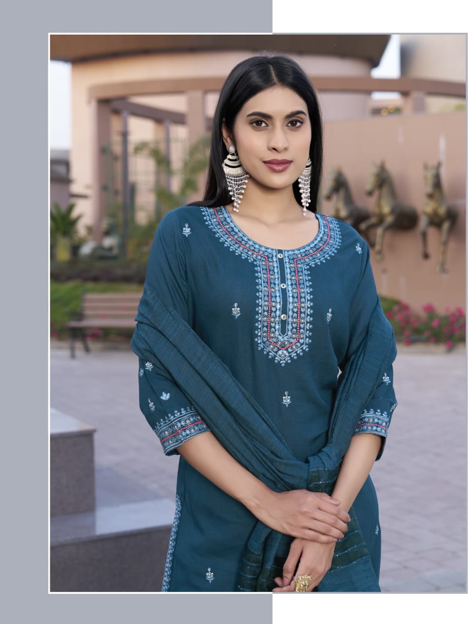Orra By Woodee Rayon Kurti With Bottom Dupatta Suppliers In India