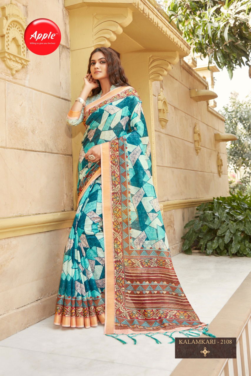 Apple Kalamkari 21 Latest Fancy Designer Casual Wear Soft Cotton Digital Printed Saree Collection
