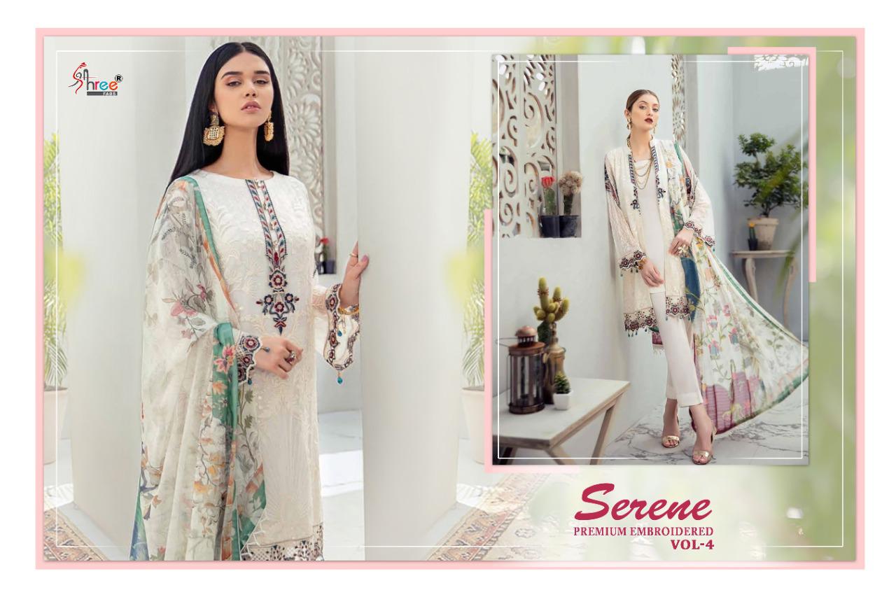 Shree Fab Serene Premium Embroidered Vol 4 Latest Heavy Designer Pakistani Dress Materisl Collection With Nazneen Embroidered Dupatta 