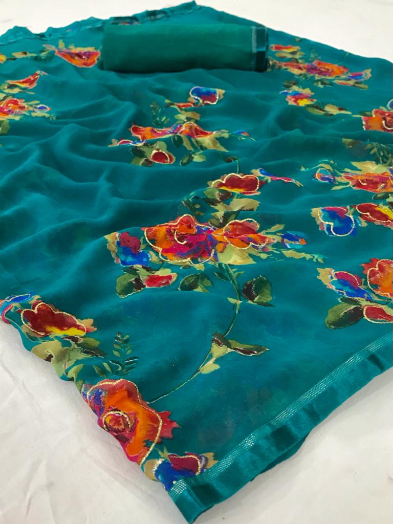 Lt Nalanda Silk Fancy Casual Wear Georgette with Floral Printed Sarees Collection