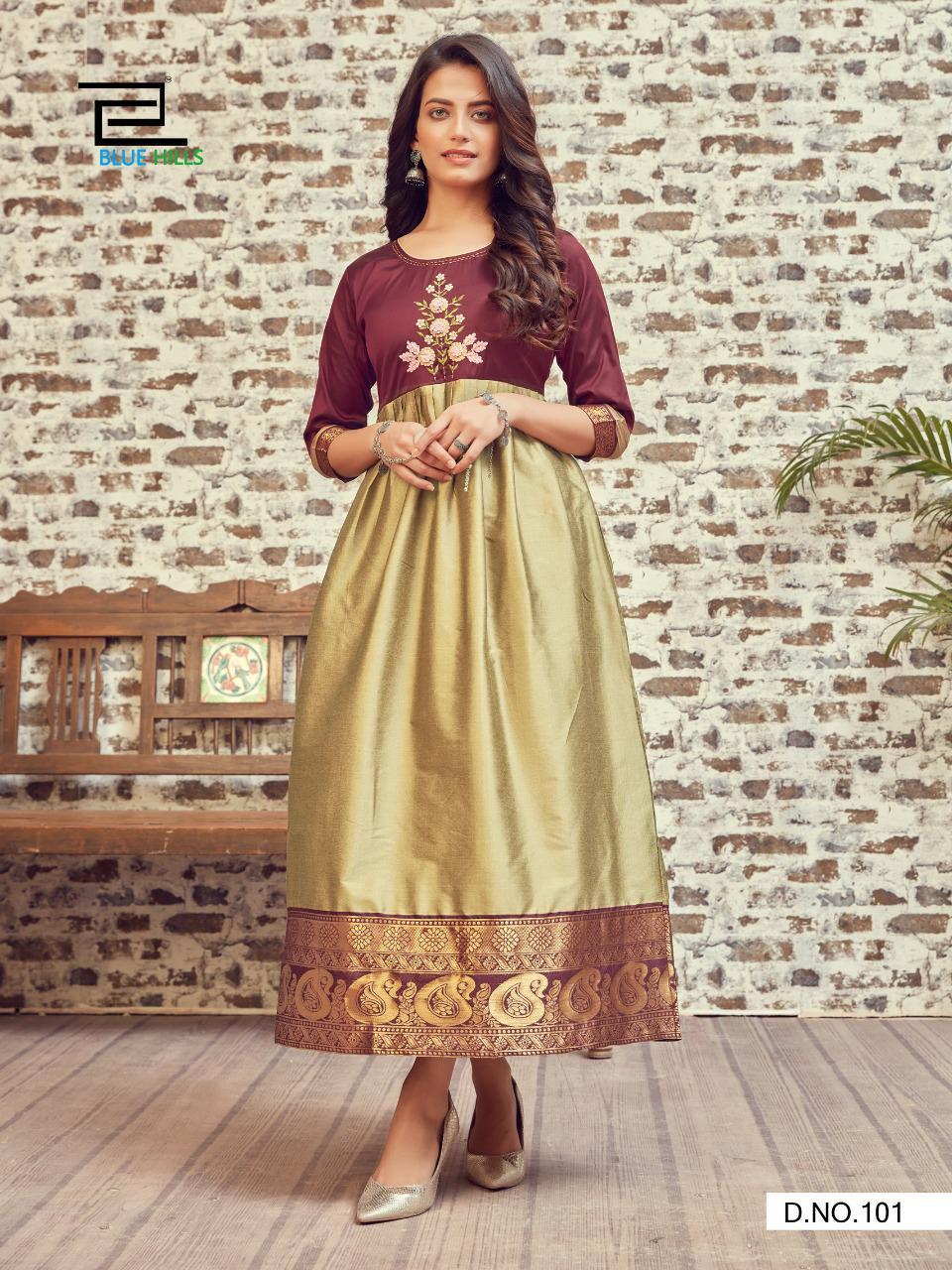 Blue Hills Silk Bublly 1 Fancy Designers Latest Festive Party Wear Silk Long Printed Kurti Collection