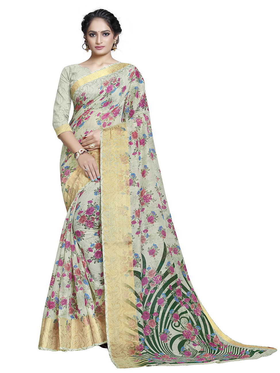 Latest Designer Casual Wear LInen With Zari Border Saree Collection 