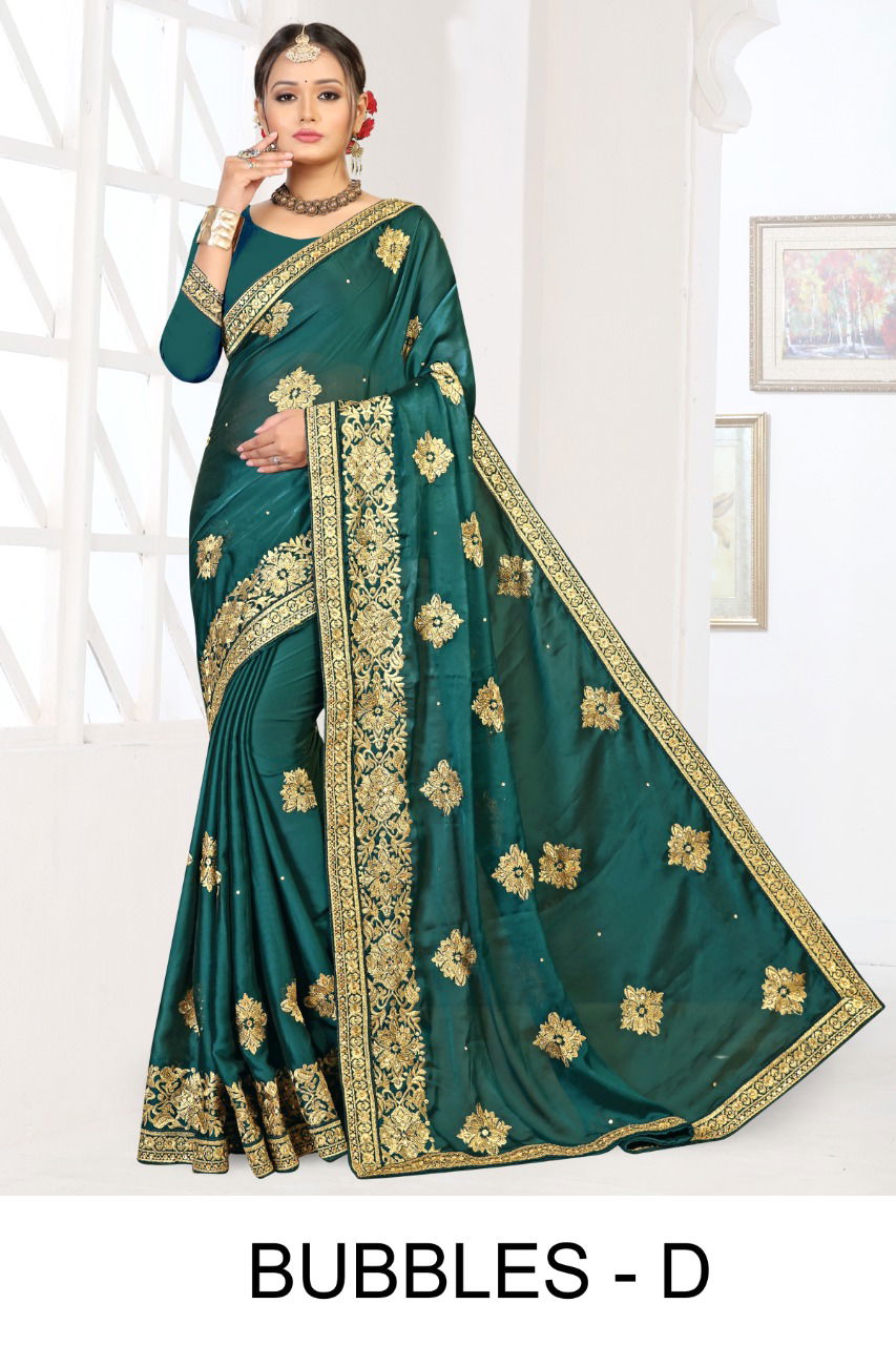 Ronisha Bubbles Festive Wear Designer Embroidery Work silk Saree Collection
