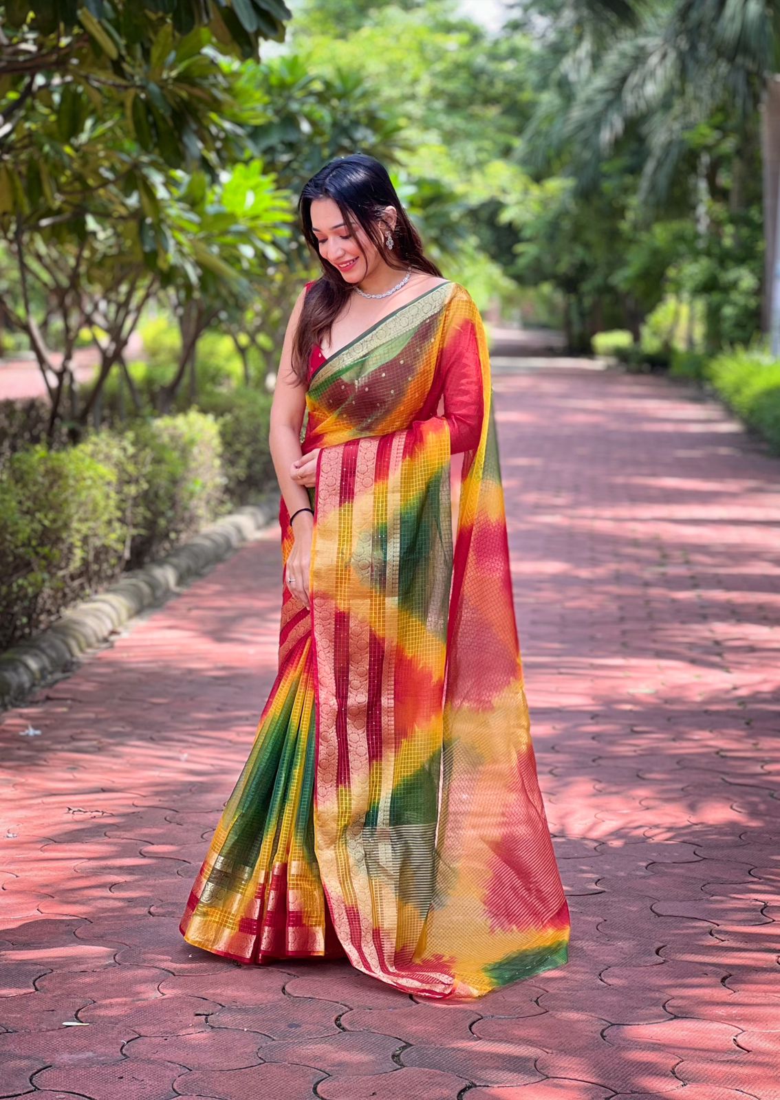 Wow Organza Kerala Checks Printed Sarees Exporters In India