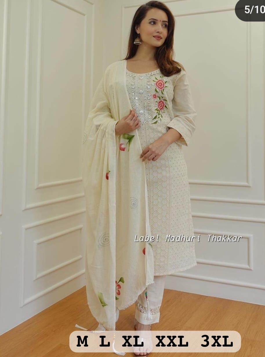 Virat Designer White Colour Cotton Kurti With Bottom Dupatta Catalog