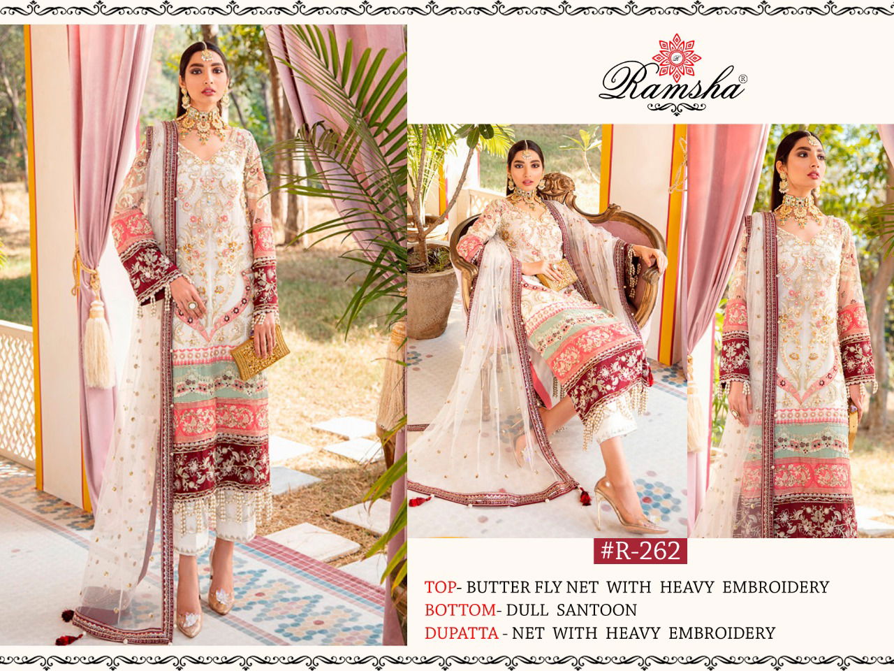 Ramsha R 262 to 264 Latest Designer Heavy Wedding Wear Butterfly Net With Embroidery Work Pakistani Salwar Suits Collection
