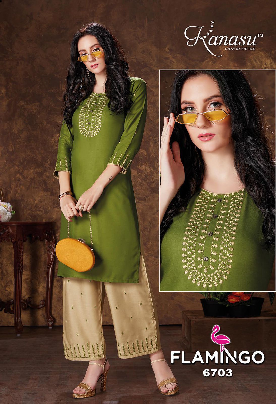 Kanasu Flaamingo 2 Designer Ethnic Wear Rayon Kurti With Bottom Collection