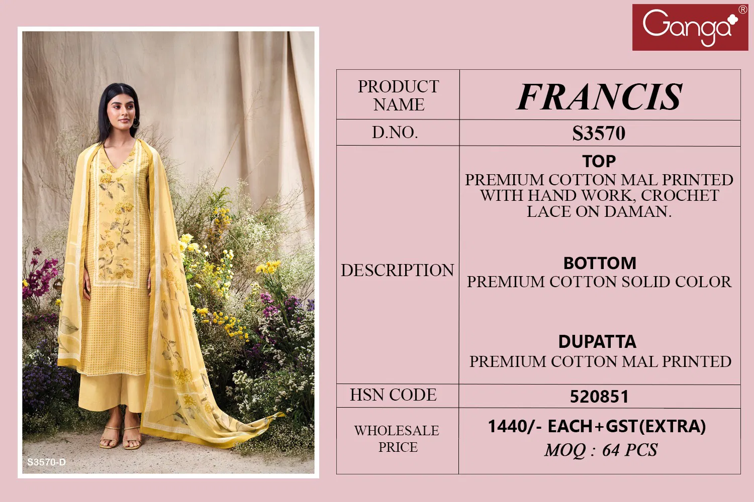 Francis 3570 By Ganga Cotton Printed Salwar Suit Wholesalers In Delhi