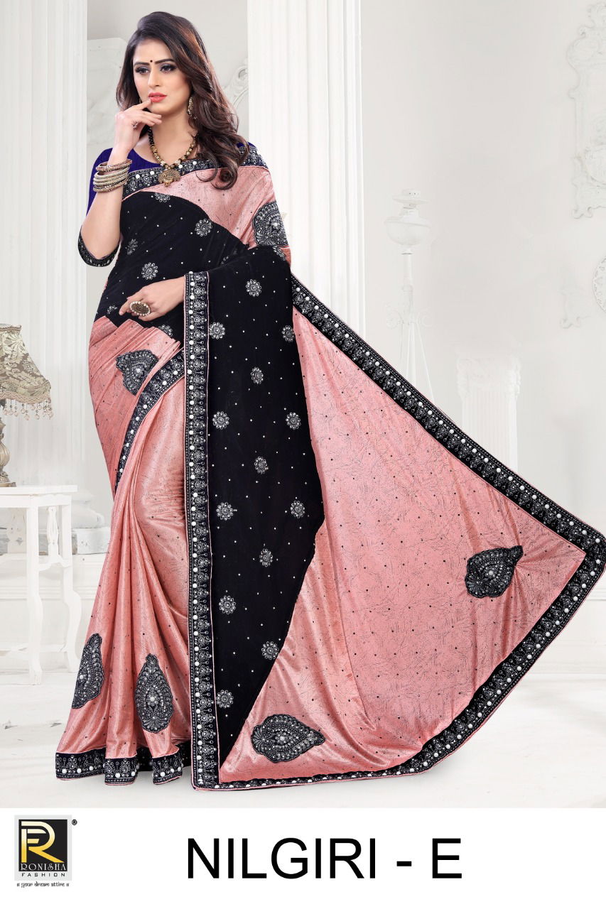 Ronisha Nilgiri Latest Designer Embroidery Worked Heavy Festive Wear Saree Collection
