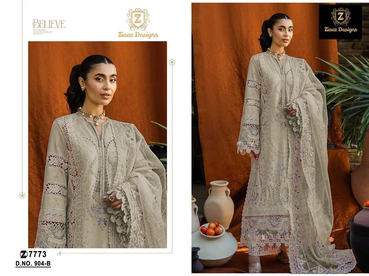Ziaaz 904 A and B Cambric Cotton Embroidery Pakistani Suits Orders In India