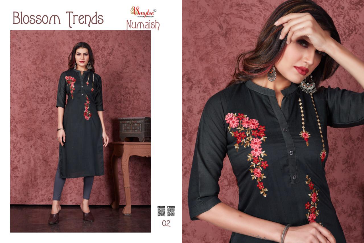 Smylee Numaish Designers Latest Fancy Festive Wear Heavy Silky Weaving Embroidery  Kurti Collection
