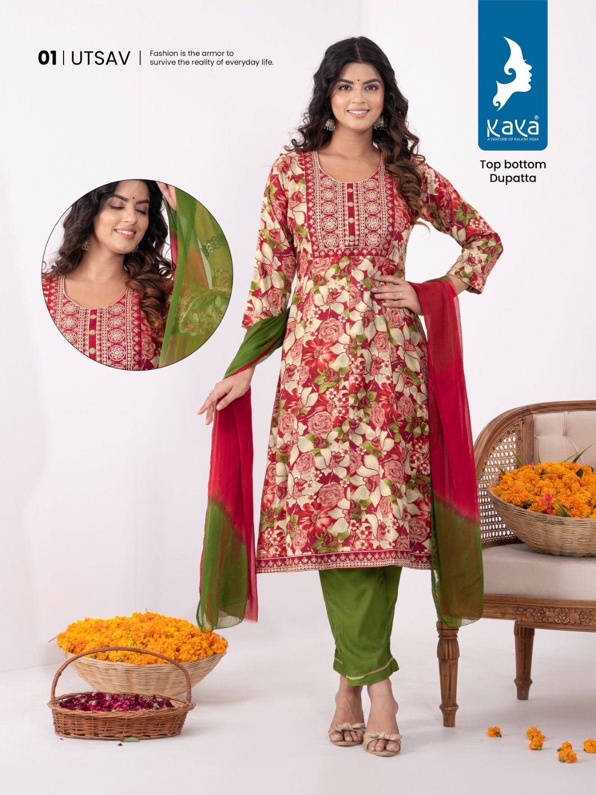 Utsav By Kaya Rayon Printed Kurti With Bottom Dupatta Catalog