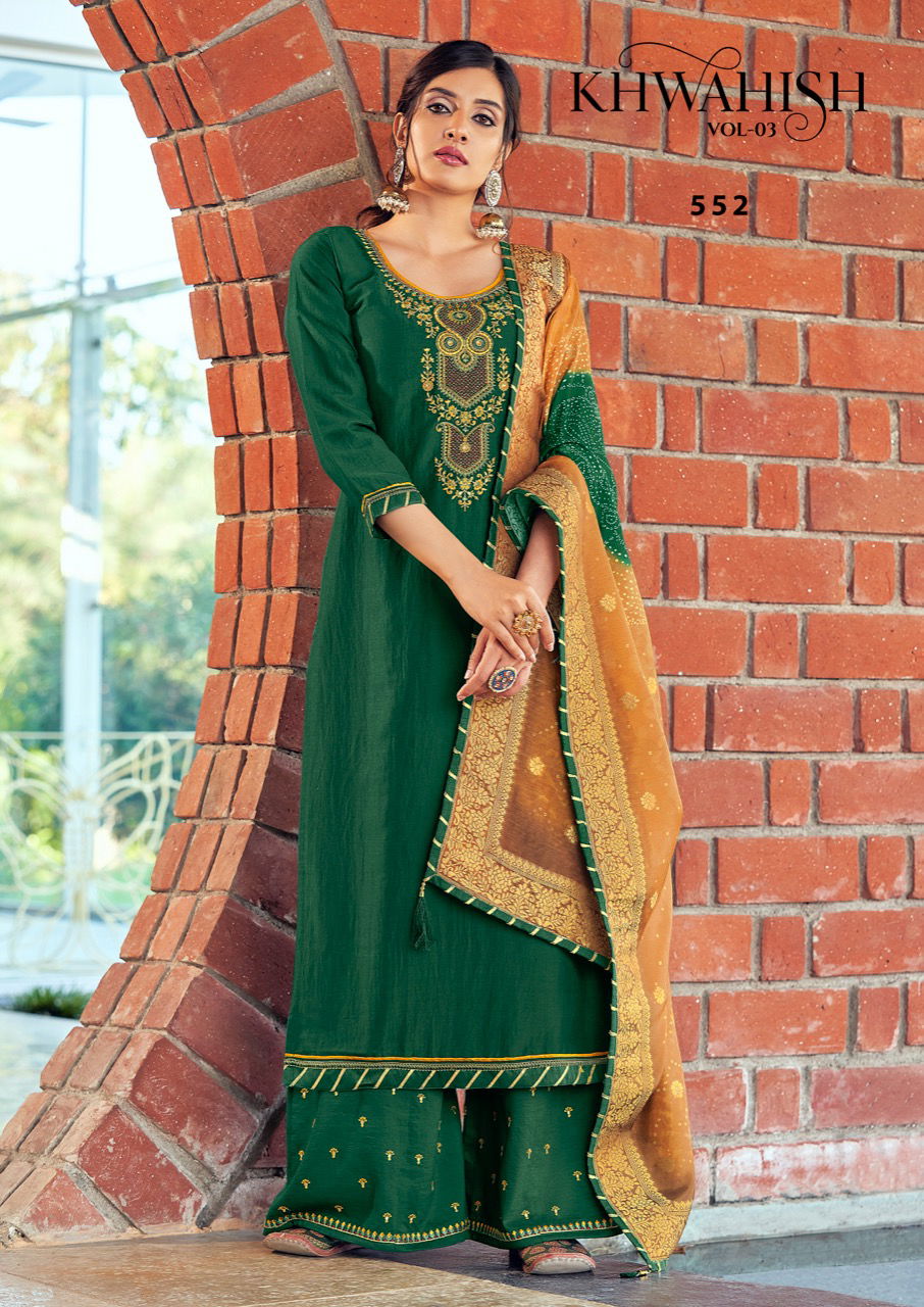 Triple Aaa Khwahish 3 Latest Fancy Designer Regular Casual Wear prampara silk with khatli work neck Dress Material Collection

