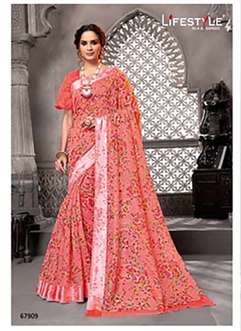 Lifestyle Pravina Cotton Vol - 5 Fancy Lilen Cotton Print Satin Border Sarees Collections