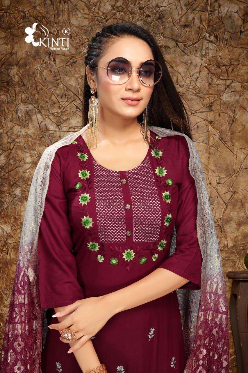 Kinti Miss India Festive Wear Rayon Top Pent And Dupatta Ready Made Collection

