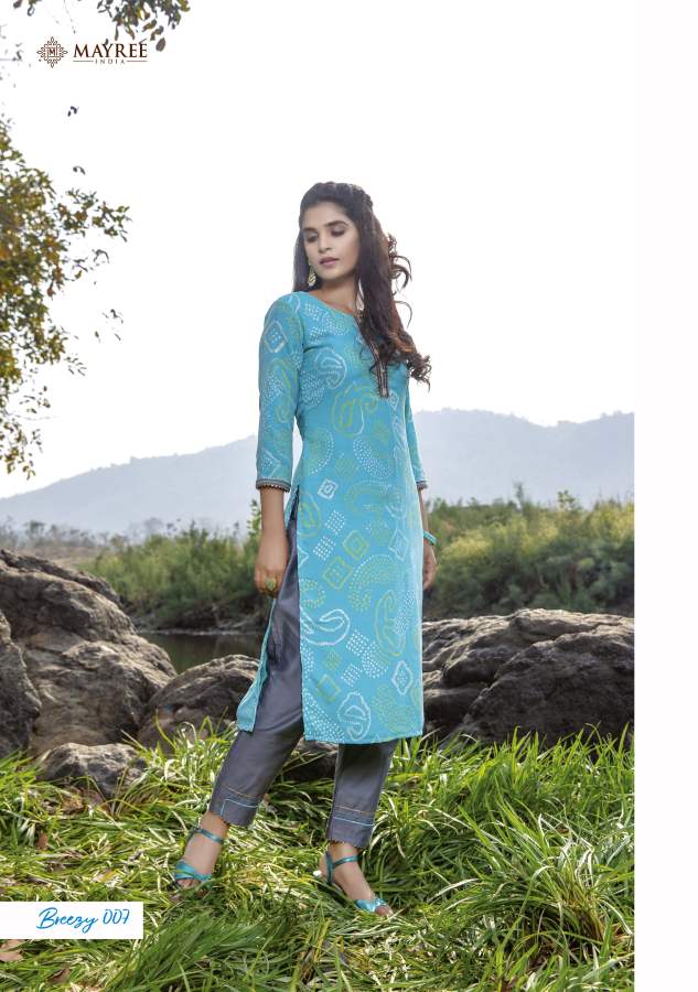 Mayree Breezy Fancy Designer Ethnic Wear Rayon Kurti With Bottom Collection