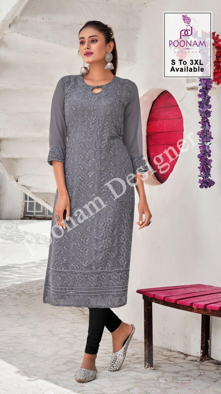 Poonam Chikankari Ethnic Wear Georgette Chikan work With sequence work Kurtis Collection
