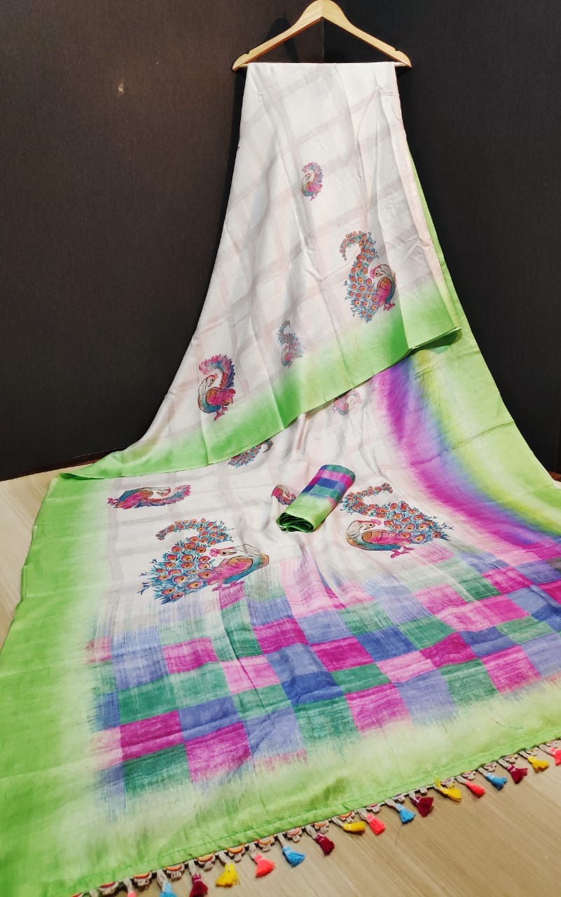 Shvetamber Latest Designer Party Wear Global Linen Juth Digital Printed Saree Collection