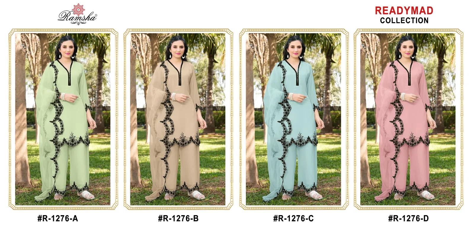 R 1276 By Ramsha Georgette Pakistani Readymade Suits Wholesalers In Delhi