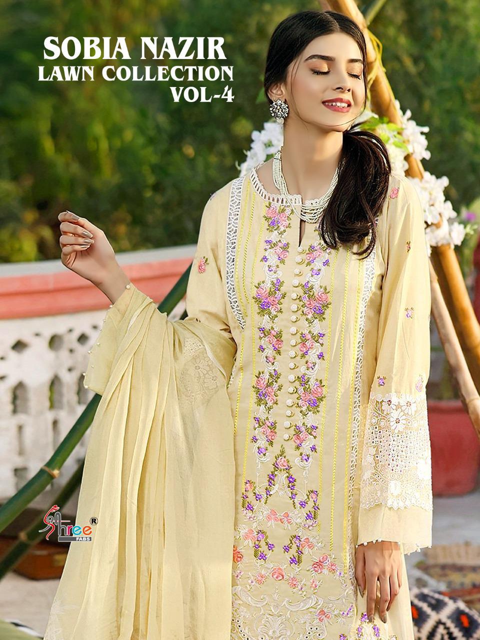 Shree Sobia Nazir Lawn Collection 4 Lawn Cotton Embroidery Pakistani Salwar Kameez Collection
