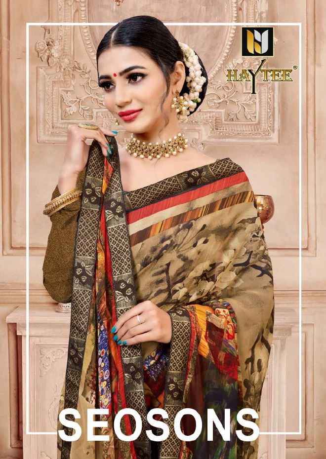 Haytee Seosons Designer Daily Wear Weightless georgette Printed Sarees Collection
