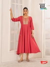 Golden Duck By Blue Hills Rayon Foil Printed Anarkali Gown Suppliers In India