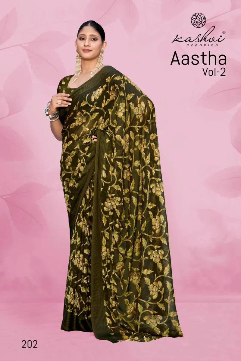 Aastha Vol 2 By Kashvi Georgette Jacquard Printed Saree Best Wholesale Shop In Surat