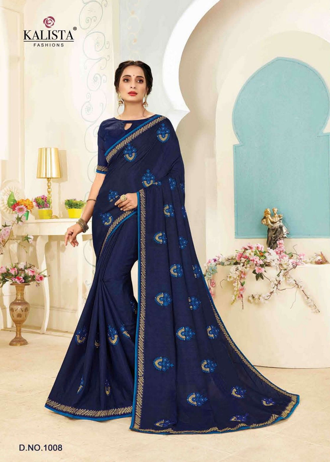 Kalista Rajdhani Latest Designer Festive Wear vichitra silk Embroidery Worked Sarees Collection
