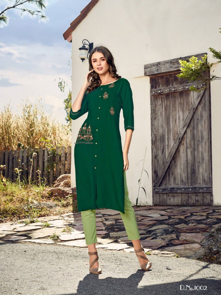 Baanvi Marigold 1 Latest fancy Designer Heavy Rayon Straight Cut Kurti Collection
