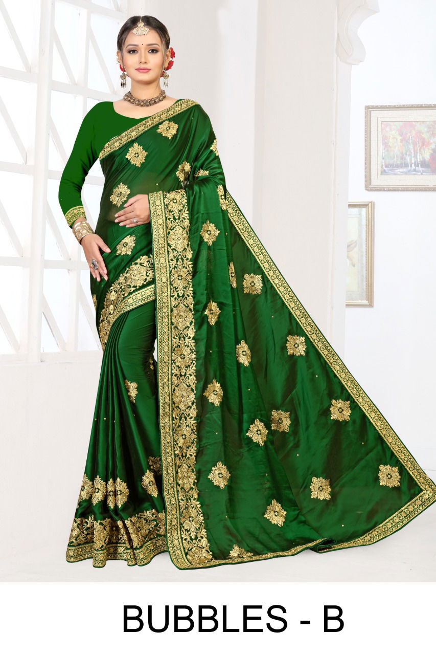 Ronisha Bubbles Festive Wear Designer Embroidery Work silk Saree Collection
