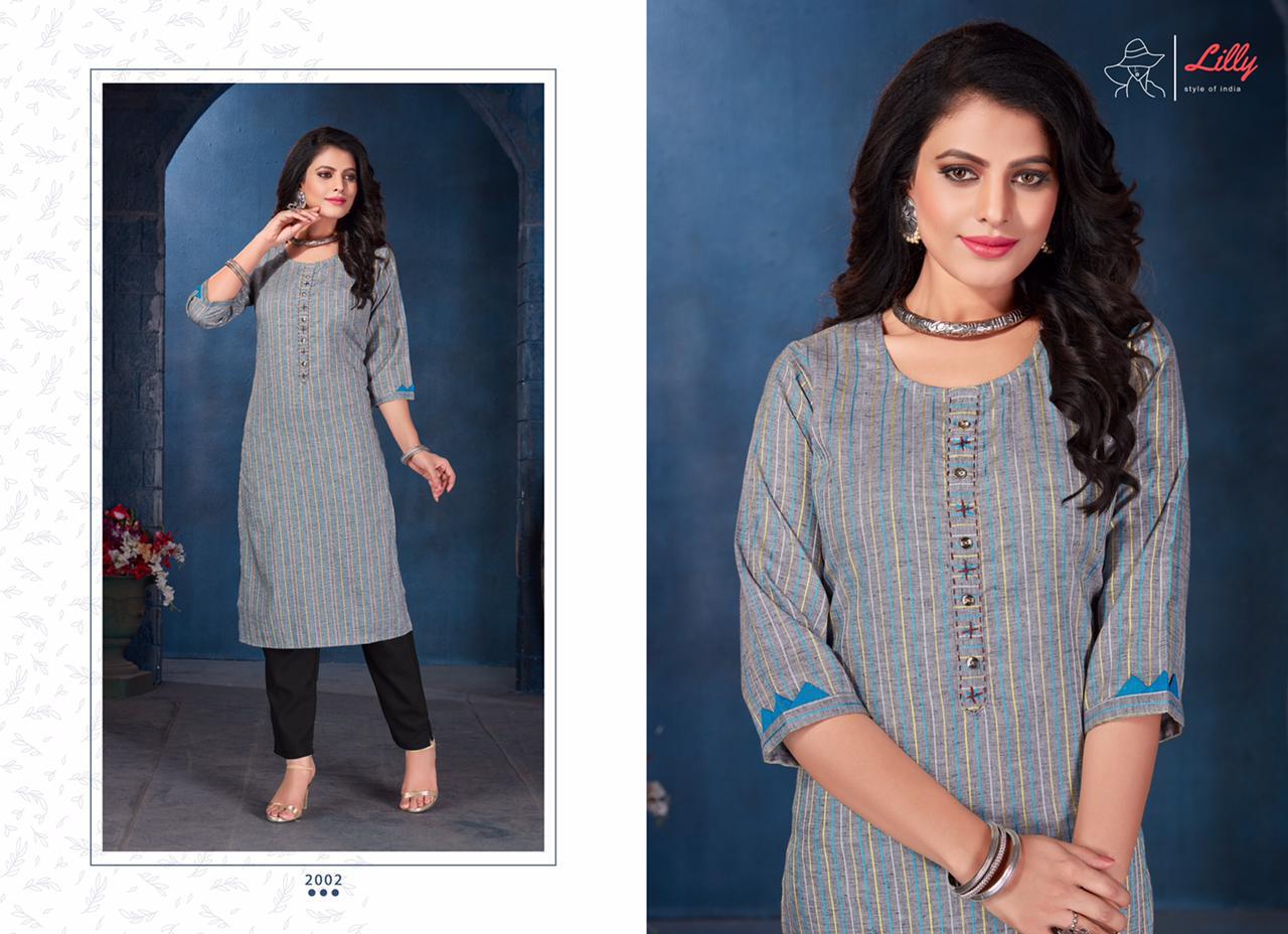 LILLY AMIRA Latest Designer Fancy Ethnic Wear Lining Rayon Katha kari Work And Designer Sleeve Heavy Kurtis Collection
