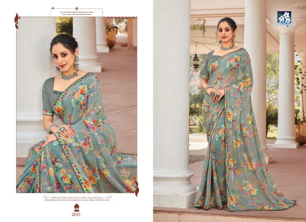 ADITYA UMANG Latest fancy Casual wear Foil Prints On Georgette With Lace Border Saree Collection