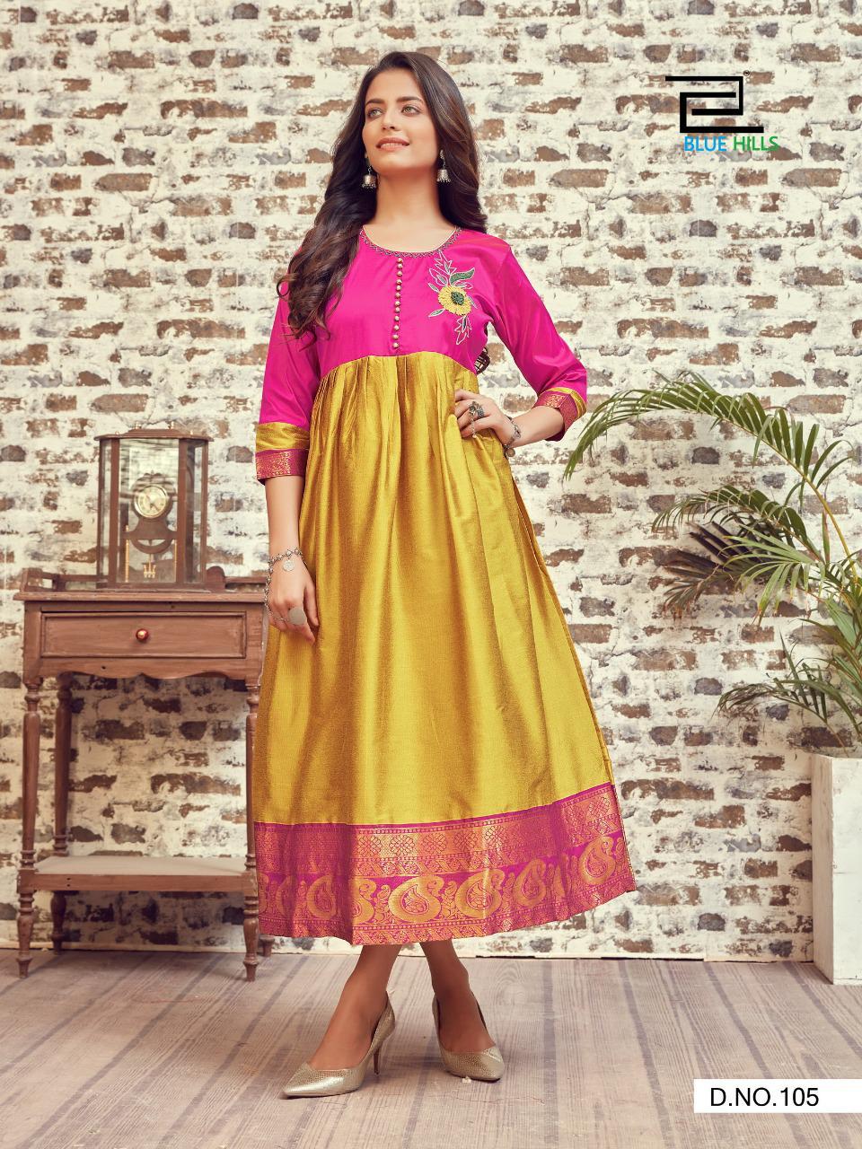 Blue Hills Silk Bublly 1 Fancy Designers Latest Festive Party Wear Silk Long Printed Kurti Collection