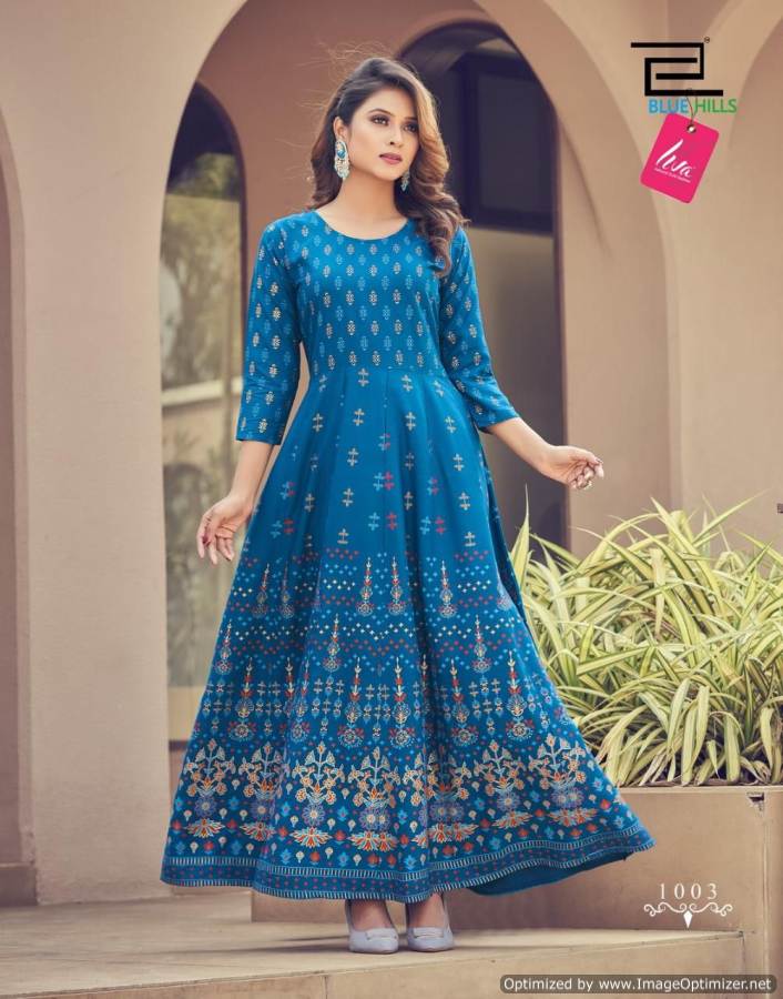 Blue Hills Festival Night 1 Fancy Ethnic Wear Anarkali Rayon Long Kurti Collection