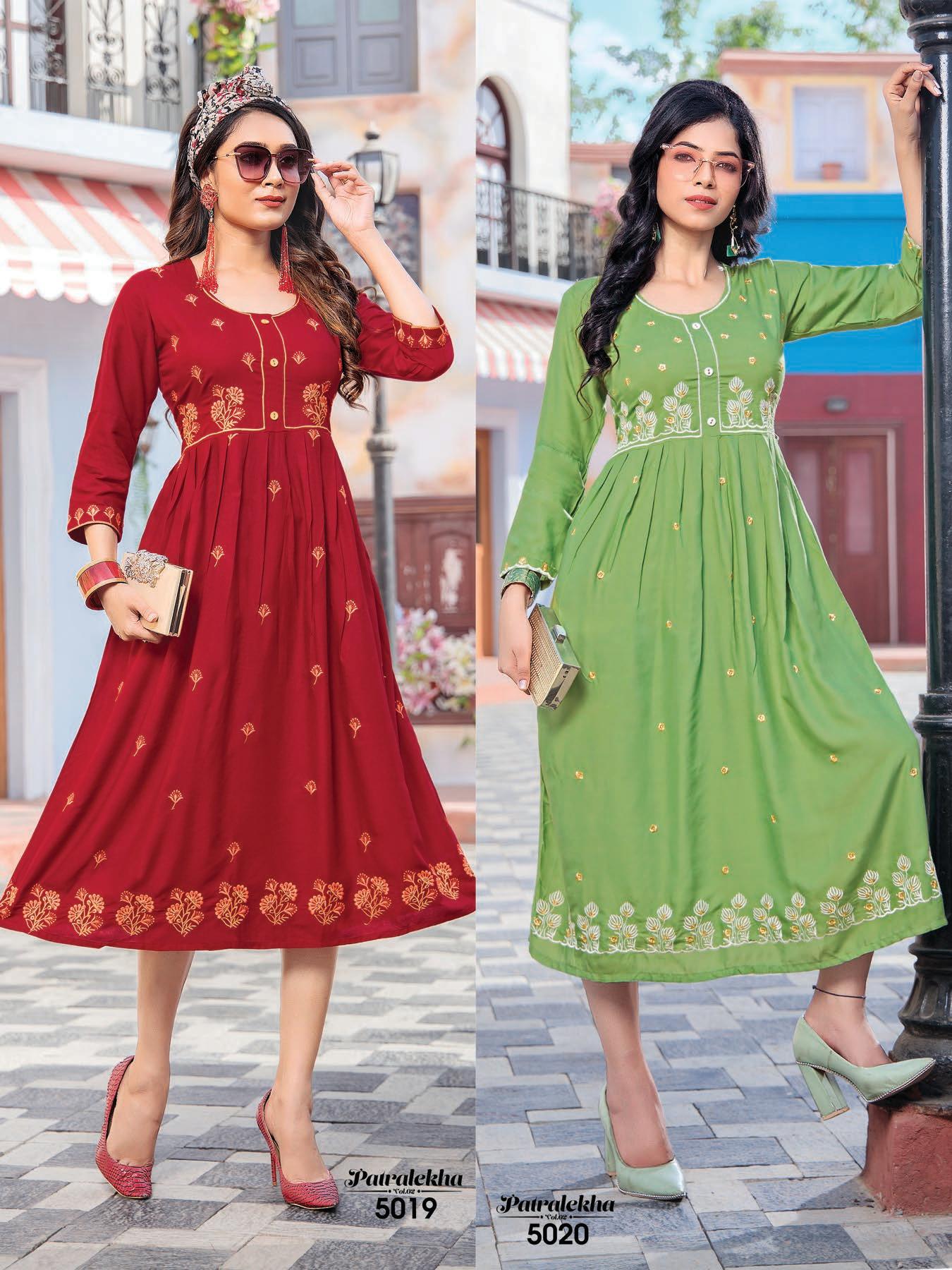 Patralekha 2 Latest Fancy Designer Rayon Embroidery Work Designer Festive Wear Kurti Collection
