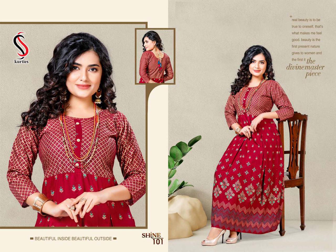 Ss Kurtis Shine Heavy Art Festive Wear Designer Kurtis Collection
