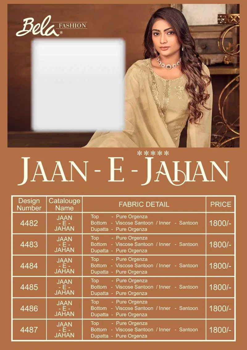 Jaan E Jahan By Bela Fancy Organza Dress Material Wholesale In India