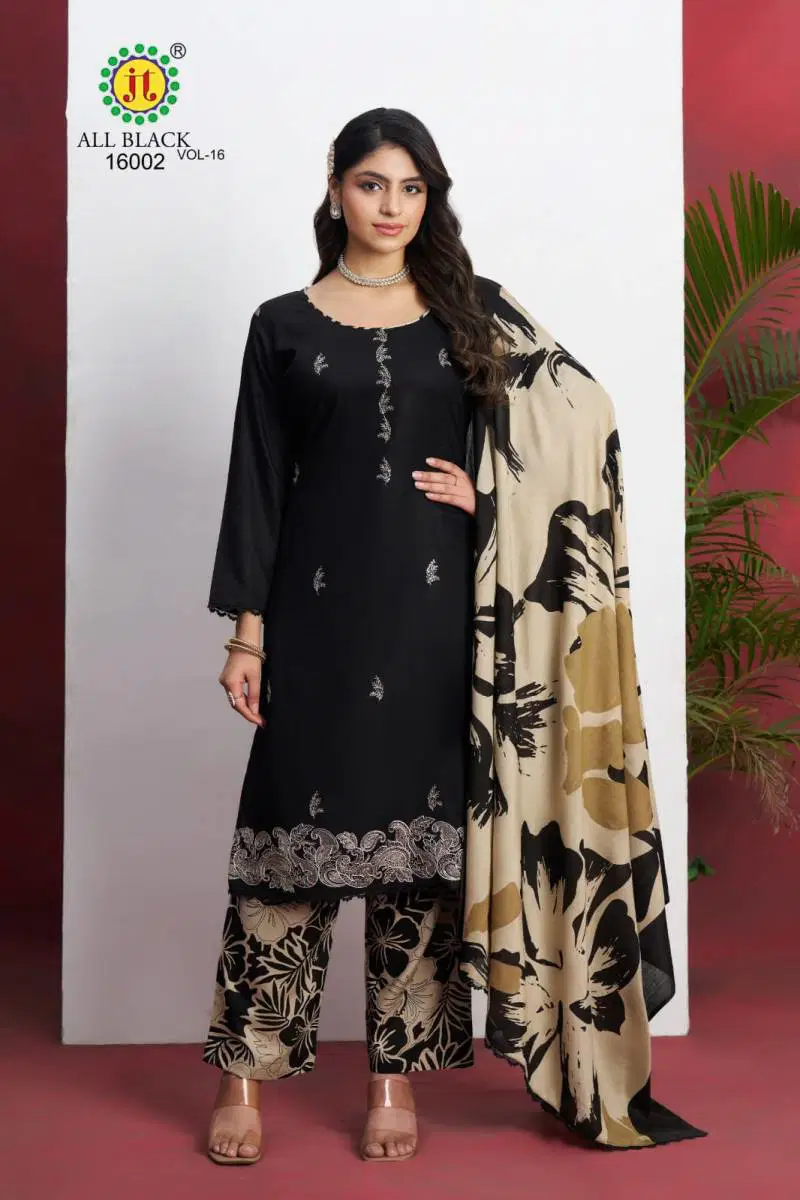 All Black Vol 16 By Jt Rayon Embroidered Dress Material Wholesale Shop In Surat