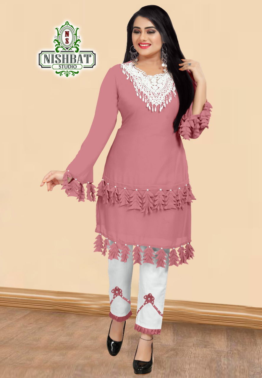 Nishbat Studio 4 Latest Designer Stylish Bordered Kurtis With Bottom Collection  